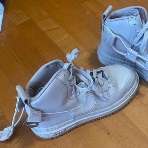Pink blush Nike Air Force ones high utility 2.0 shoes